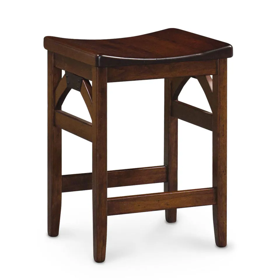 Simply Amish ECTRB-08B-L B&O Railroad Trestle Bridge Backless Stationary Barstool, 30″ Seat Height w/ Leather Cushion Seat