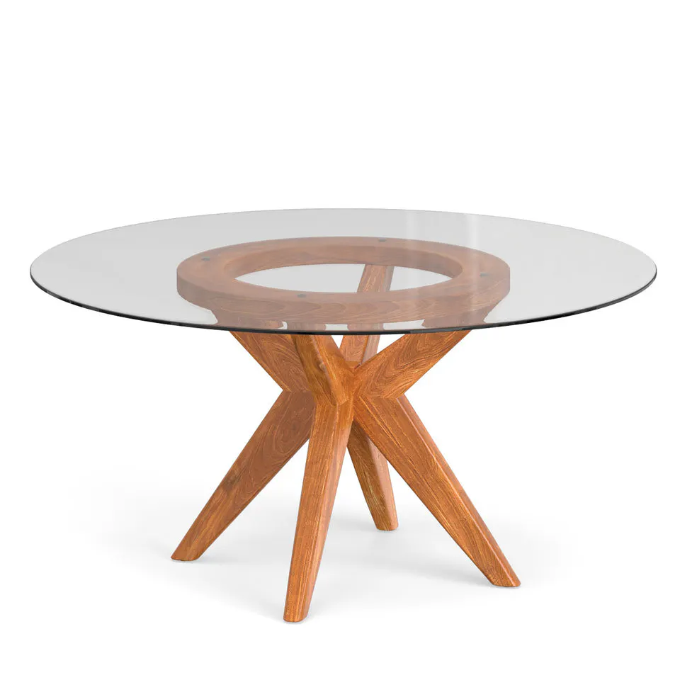 Simply Amish ETELR-F06L34A-ETOB Elroy Single Pedestal Table with Glass Top, 60″ w/ Bronze Glass