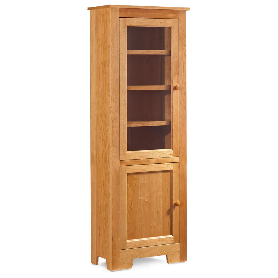 Simply Amish KCSBC-NGWD-2465 Shaker Narrow Bookcase with Glass Door on Top and Wood Door on Bottom w/ 3 Adjustable Shelves – Custom Glass Options Available