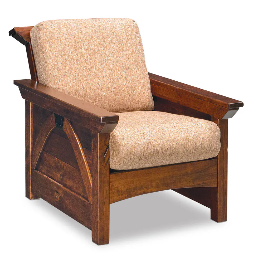 Simply Amish LCTRB-05-L B&O Railroad Trestle Bridge Easy Chair w/ Leather Cushions – Features a stationary back