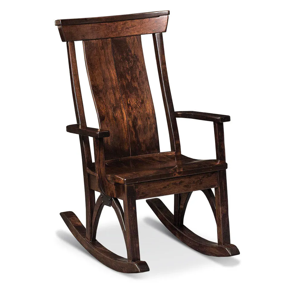 Simply Amish LCTRB-53-L B&O Railroad Trestle Bridge Arm Rocker w/ Leather Cushion Seat