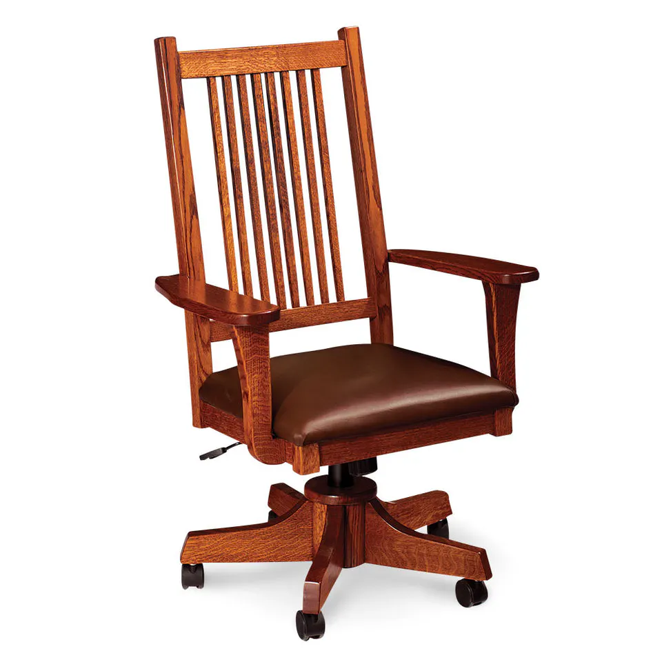 Simply Amish LFSADC-L Prairie Mission Arm Desk Chair w/ Leather Cushion Seat