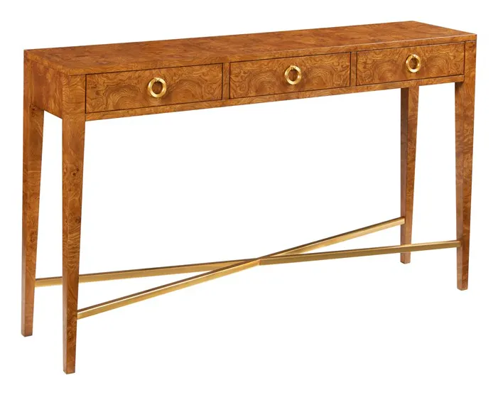 Modern History MH1183F02 Modernist Three Drawer Hall Console Burl Modern History MH1183F02 Modernist Three Drawer Hall Console Burl