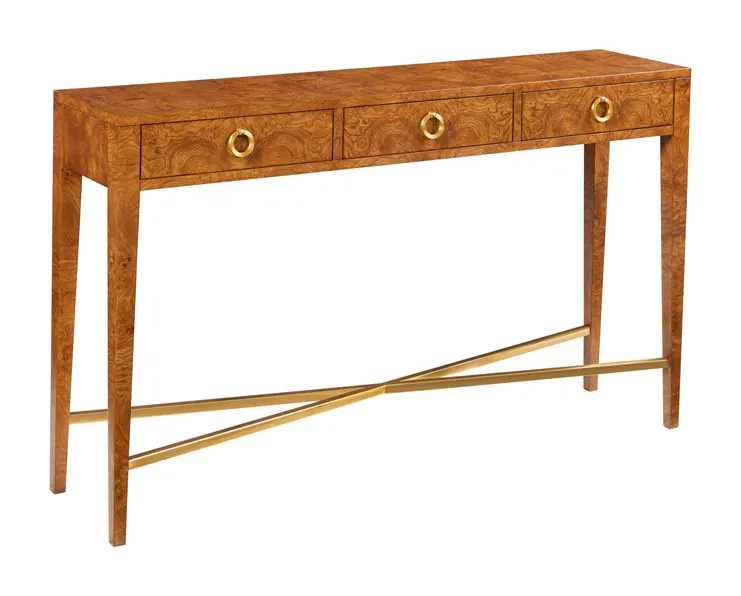 Modern History MH1183F02 Modernist Three Drawer Hall Console Burl Modern History MH1183F02 Modernist Three Drawer Hall Console Burl
