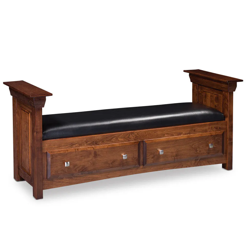 Simply Amish SCCBN-01C2-L Colburn 2-Drawer Santa Fe Bench, Leather Cushion Seat