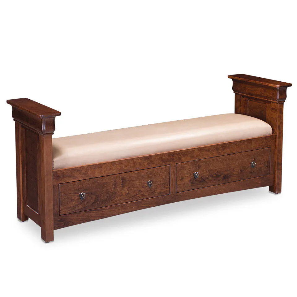 Simply Amish SCLPP-01C2-L Louis Philippe 2-Drawer Santa Fe Bench w/ Leather Cushion Seat