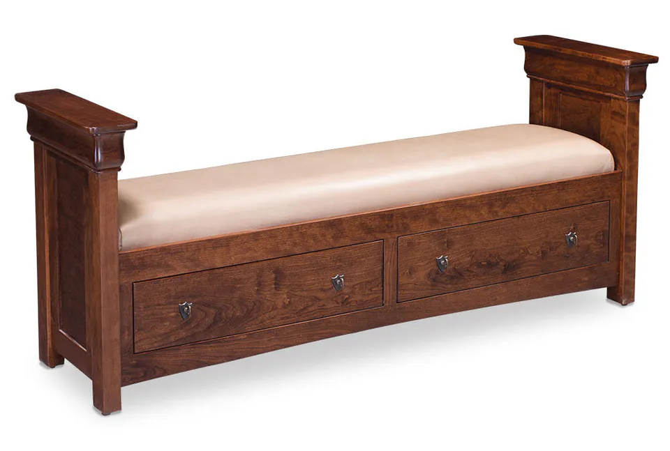 Simply Amish SCLPP-01C2-F Louis Philippe 2-Drawer Santa Fe Bench w/ Fabric Cushion Seat Simply Amish SCLPP-01C2-F Louis Philippe 2-Drawer Santa Fe Bench w/ Fabric Cushion Seat
