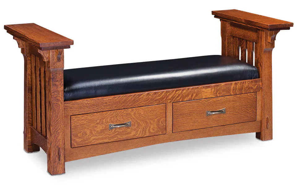 Simply Amish SCRYN-01C2-L Ryan 2-Drawer Santa Fe Bench w/ Leather Cushion Seat Simply Amish SCRYN-01C2-L Ryan 2-Drawer Santa Fe Bench w/ Leather Cushion Seat