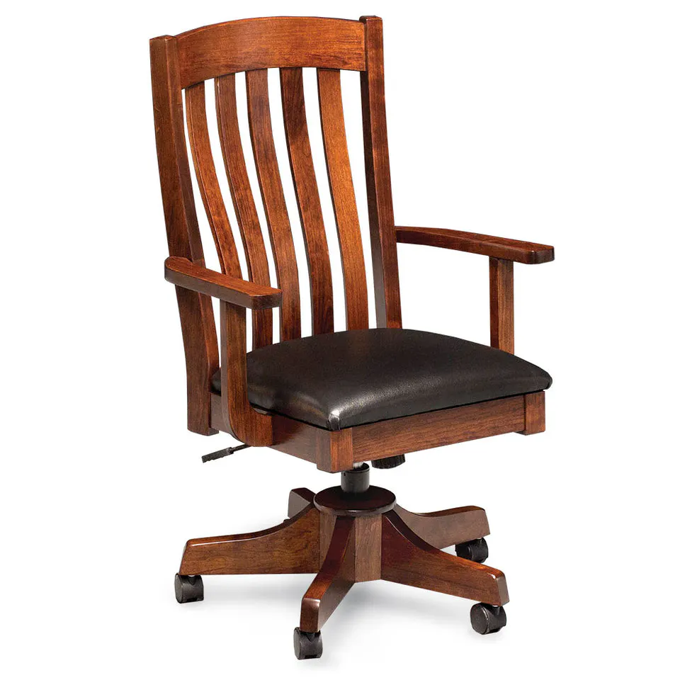 Simply Amish WCBRD-01B-L Bradford Arm Desk Chair w/ Leather Cushion Seat