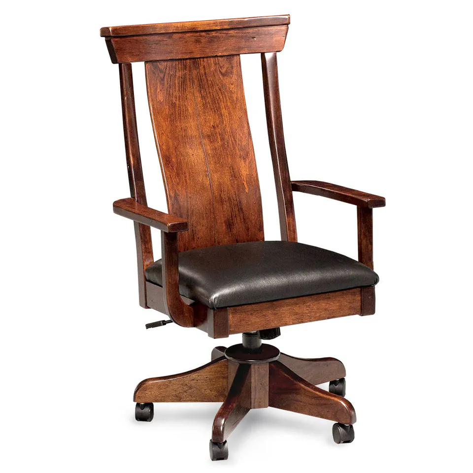 Simply Amish WCTRB-01B-L B&O Railroad Trestle Bridge Arm Desk Chair w/ Leather Cushion Seat