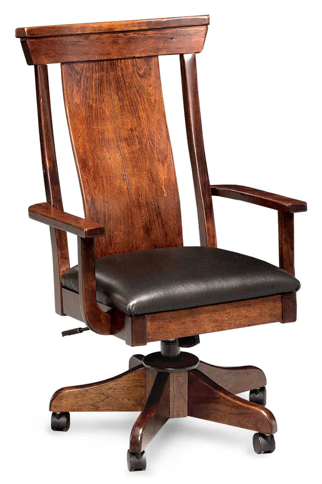 Simply Amish WCTRB-01B-L B&O Railroad Trestle Bridge Arm Desk Chair w/ Leather Cushion Seat Simply Amish WCTRB-01B-L B&O Railroad Trestle Bridge Arm Desk Chair w/ Leather Cushion Seat