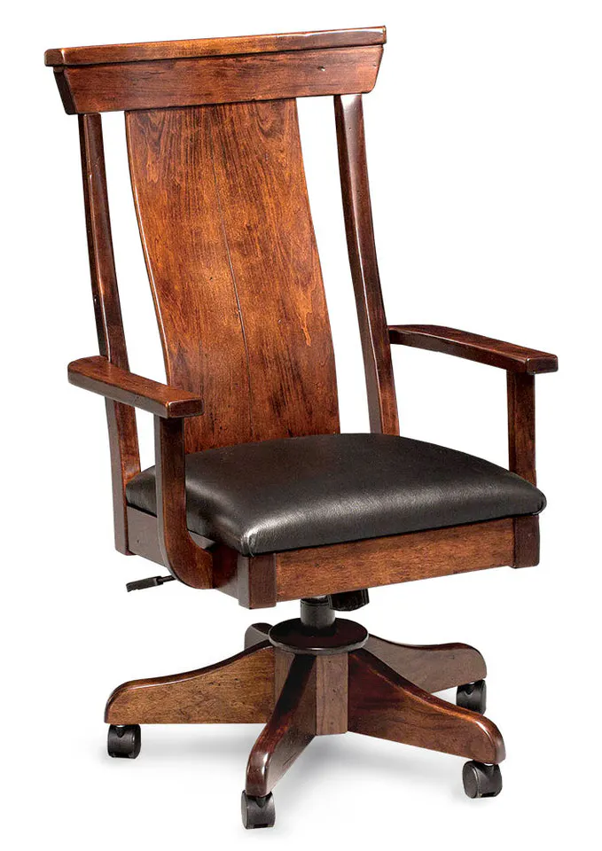 Simply Amish WCTRB-01B-L B&O Railroad Trestle Bridge Arm Desk Chair w/ Leather Cushion Seat Simply Amish WCTRB-01B-L B&O Railroad Trestle Bridge Arm Desk Chair w/ Leather Cushion Seat