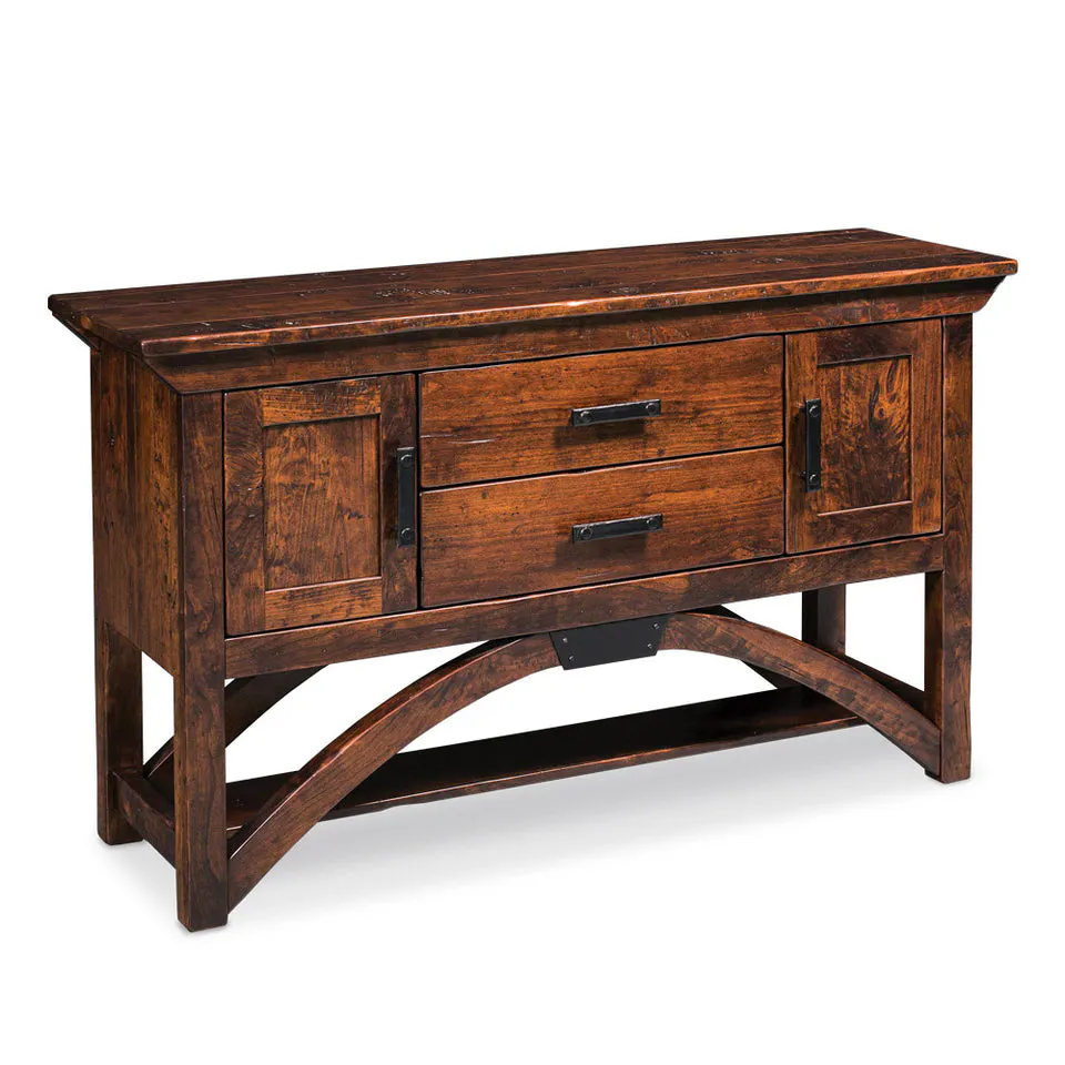 Simply Amish ESTRB-D11 B&O Railroad Trestle Bridge Sideboard – Open Space Behind Doors. Plank Top and Sides