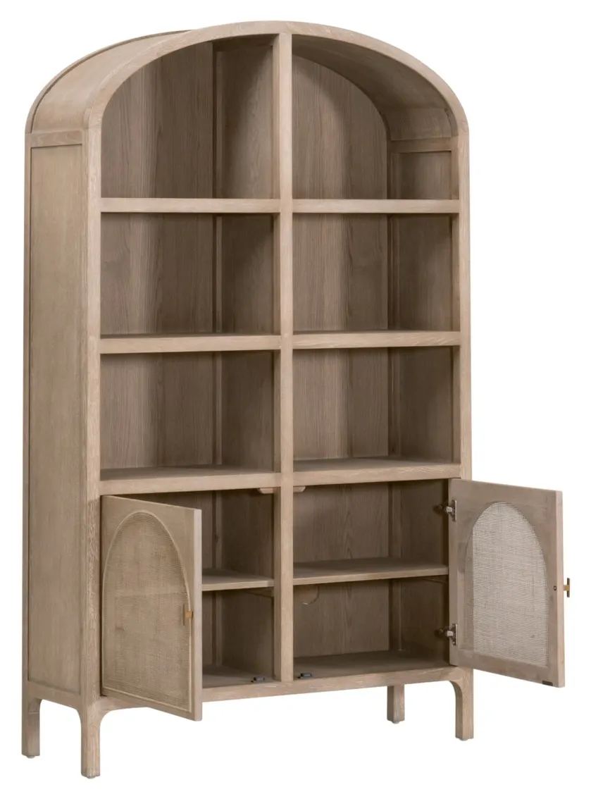 Essentials For Living 8093.SGRY-OAK/CN Cane Storage Bookcase Essentials For Living 8093.SGRY-OAK/CN Cane Storage Bookcase
