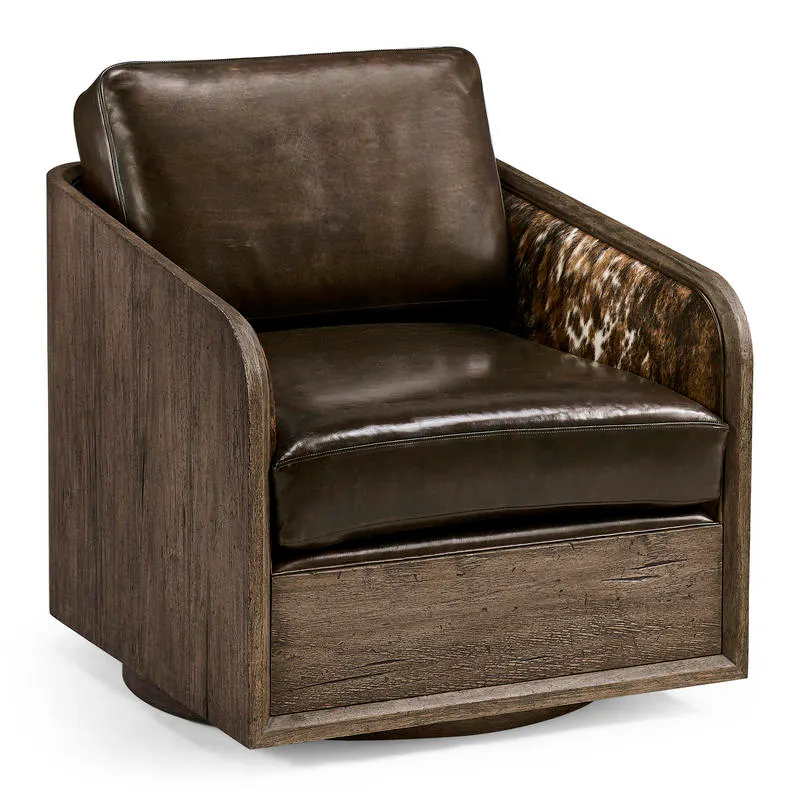 Jonathan Charles 491280-TDA-U2 Stone Ridge Leather & Hide Swivel Occasional Chair Dark