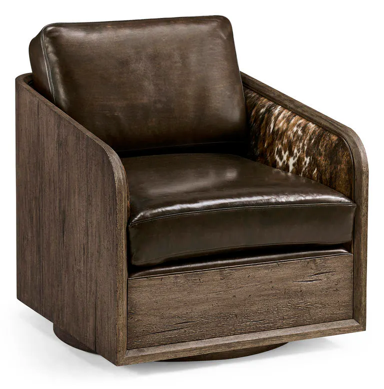 Jonathan Charles 491280-TDA-U2 Stone Ridge Leather & Hide Swivel Occasional Chair Dark Jonathan Charles 491280-TDA-U2 Stone Ridge Leather & Hide Swivel Occasional Chair Dark