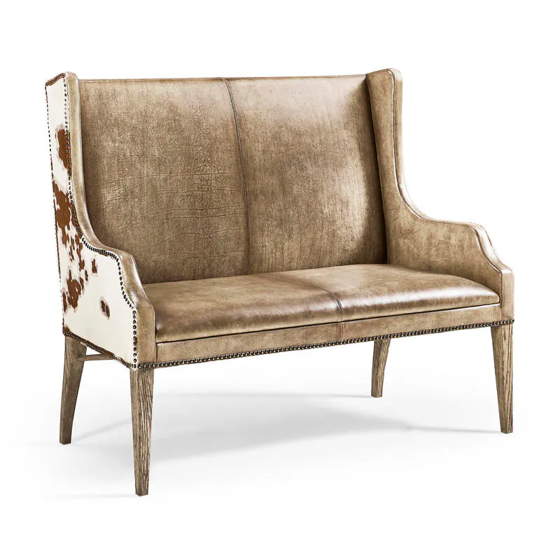 Jonathan Charles 491262-TGO-U2 Sagehill Leather & Hide Loveseat Bench