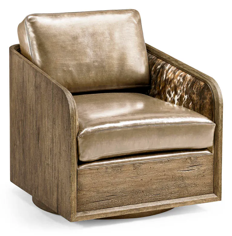 Jonathan Charles 491280-TLA-U2 Stone Ridge Leather & Hide Swivel Occasional Chair Light Jonathan Charles 491280-TLA-U2 Stone Ridge Leather & Hide Swivel Occasional Chair Light