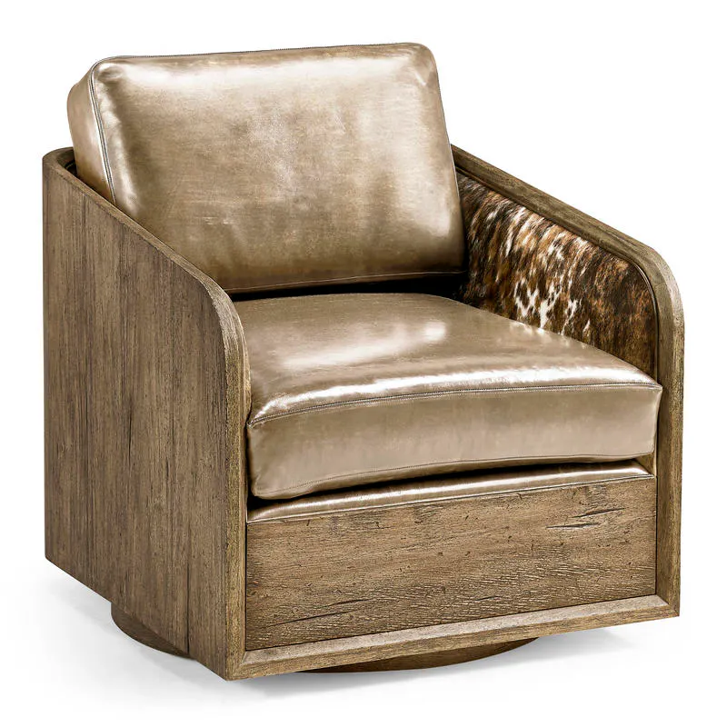 Jonathan Charles 491280-TLA-U2 Stone Ridge Leather & Hide Swivel Occasional Chair Light Jonathan Charles 491280-TLA-U2 Stone Ridge Leather & Hide Swivel Occasional Chair Light
