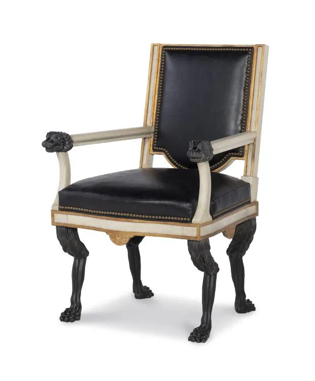 Century Furniture TS-CCU-3154-6-F1 Robert Arm Chair Aged White Gold and Noir