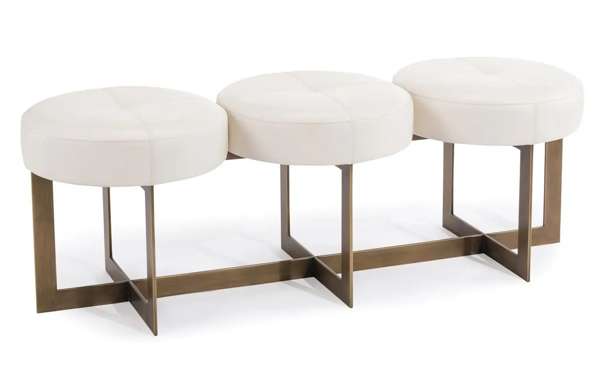 John Richard AMF-1474-WHTE-AS White Leather Button Bench