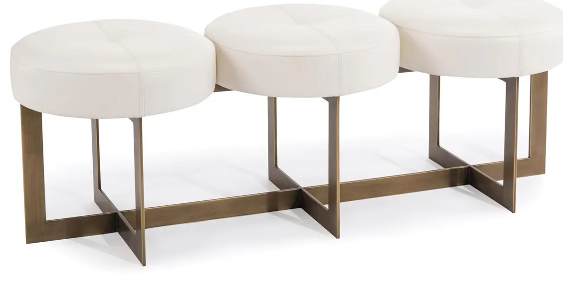 John Richard AMF-1474-WHTE-AS White Leather Button Bench John Richard AMF-1474-WHTE-AS White Leather Button Bench