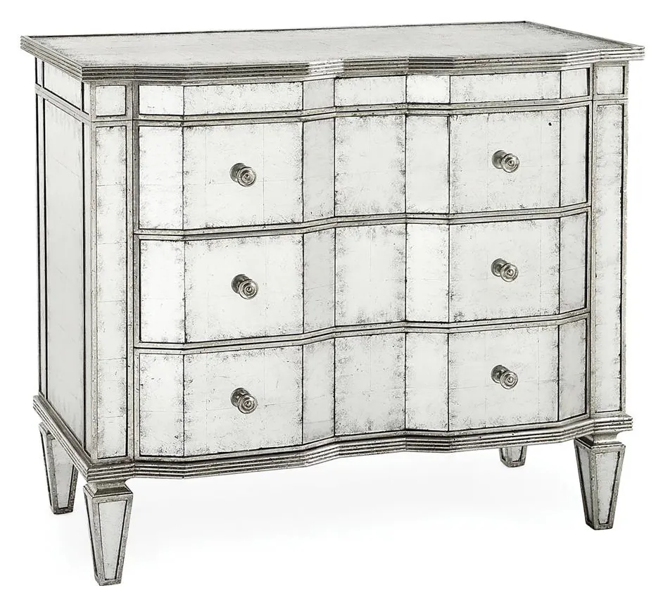 John Richard EUR-01-0097 Eglomise Three Drawer Chest With Silver Leaf Molding John Richard EUR-01-0097 Eglomise Three Drawer Chest With Silver Leaf Molding