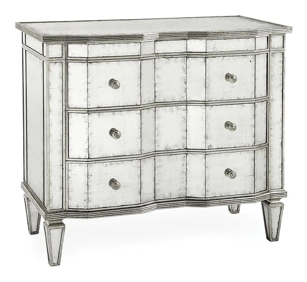 John Richard EUR-01-0097 Eglomise Three Drawer Chest With Silver Leaf Molding John Richard EUR-01-0097 Eglomise Three Drawer Chest With Silver Leaf Molding