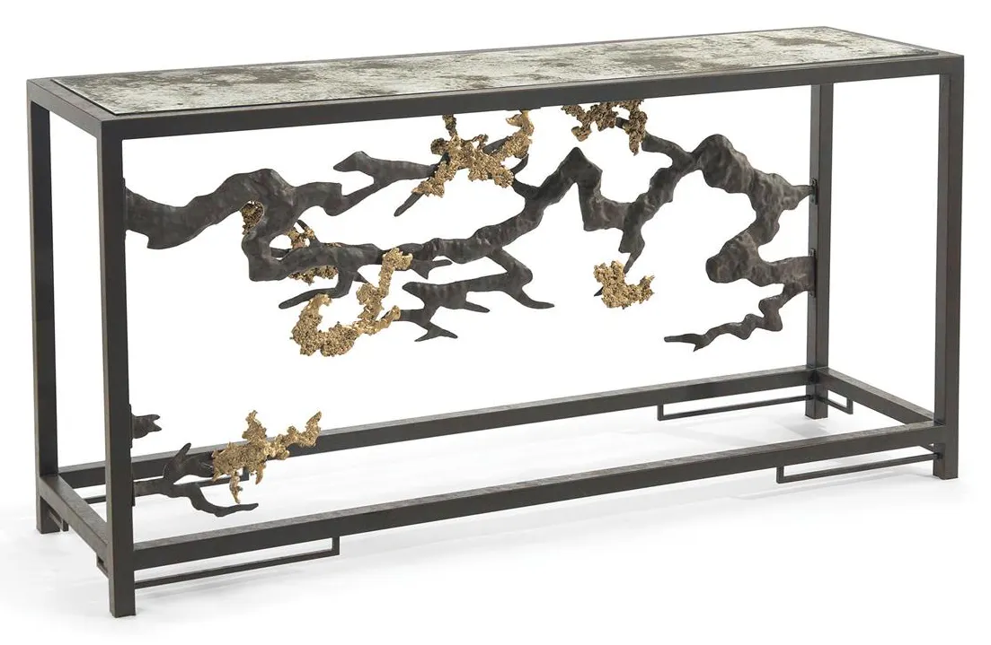 John Richard JFD-0148 Sculpted Console Table in Antique Brass John Richard JFD-0148 Sculpted Console Table in Antique Brass