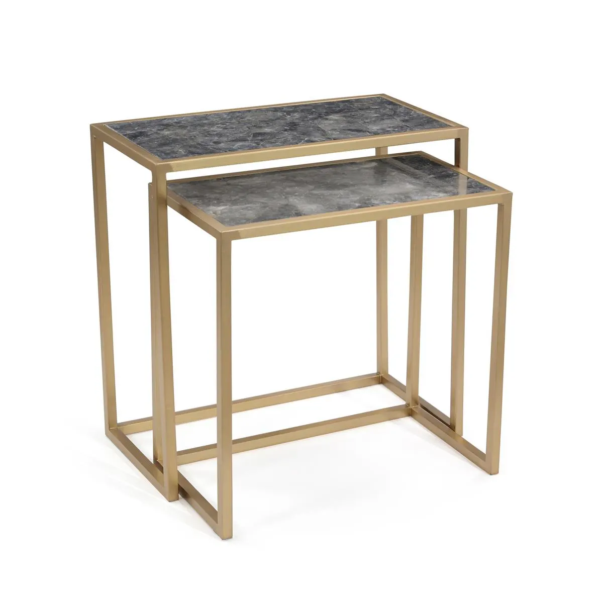 John Richard JFD-0272S2 Marble and Coffee Bronze Nesting Tables Set of Two