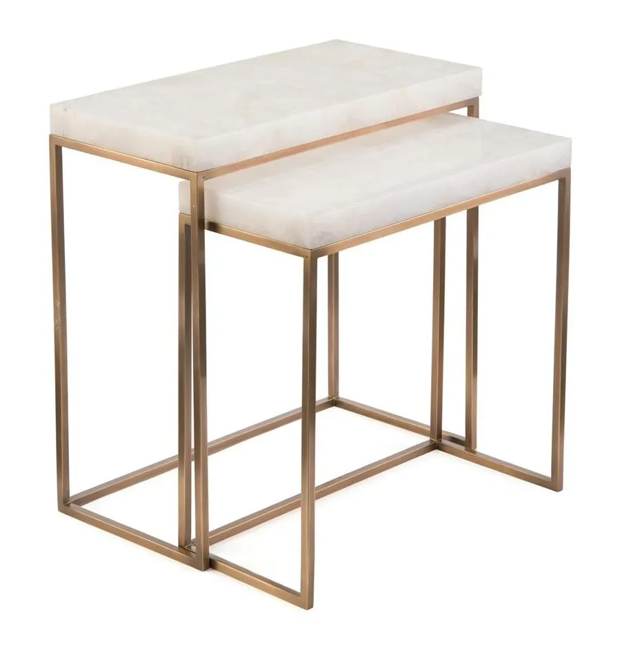John Richard JRA-10581S2 Set Of Two Calcite And Antique Brass Nesting Tables