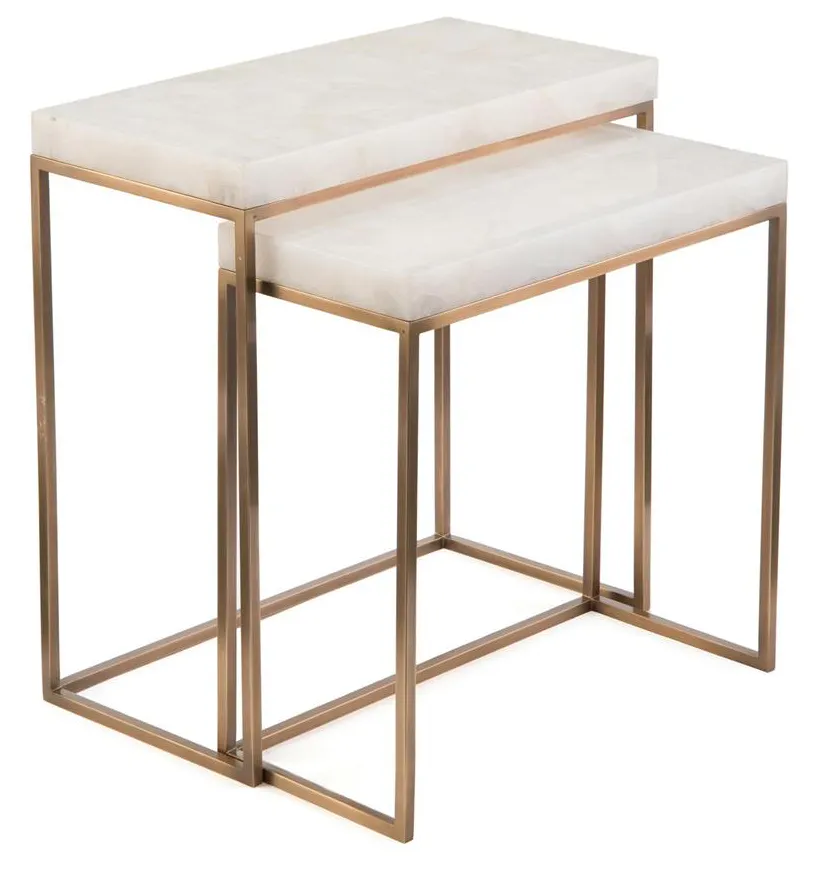 John Richard JRA-10581S2 Set Of Two Calcite And Antique Brass Nesting Tables John Richard JRA-10581S2 Set Of Two Calcite And Antique Brass Nesting Tables
