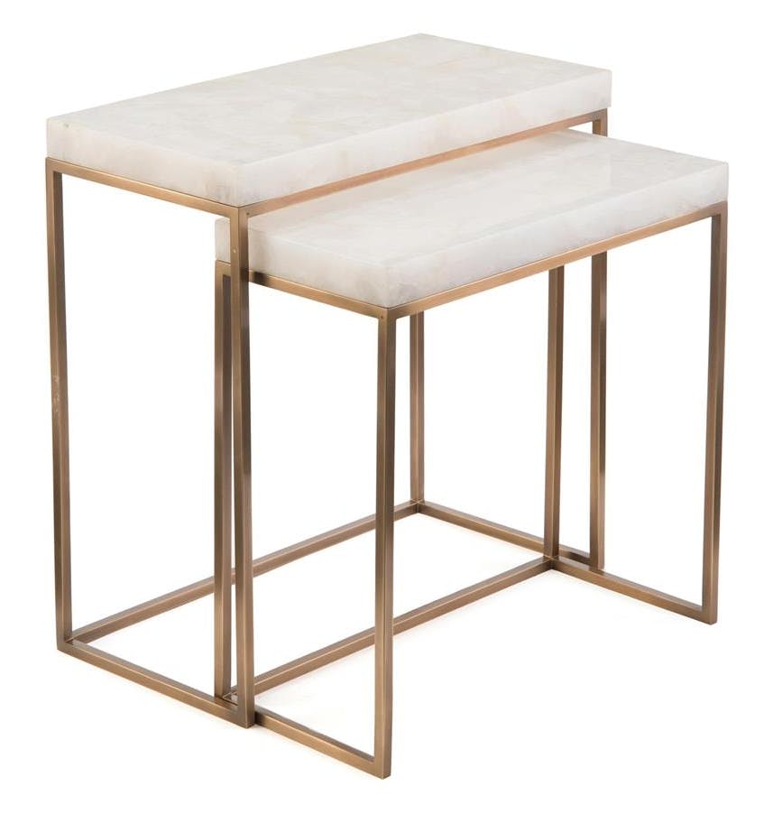 John Richard JRA-10581S2 Set Of Two Calcite And Antique Brass Nesting Tables John Richard JRA-10581S2 Set Of Two Calcite And Antique Brass Nesting Tables