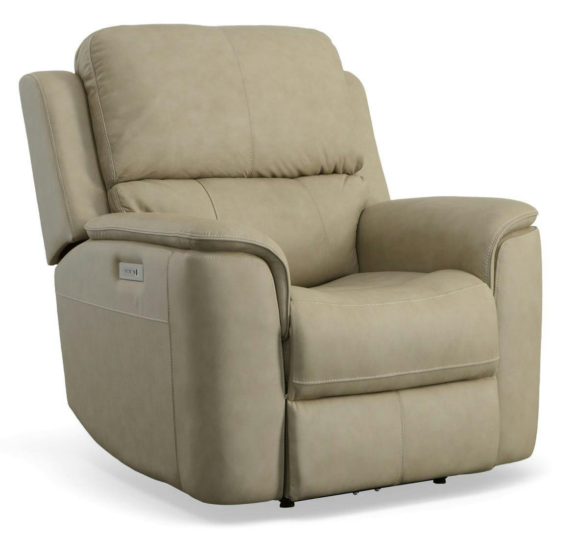 Flexsteel Furniture 1041-50PH-94680 Henry Beige Leather Power Recliner with Power Headrest and Lumbar