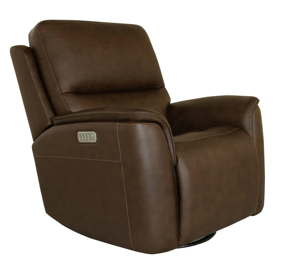 Flexsteel Furniture 1041-53P5-94671 Henry Burnt Umber Leather Power Swivel Gliding Recliner with Power Headrest, Lumbar, Heat and Massage