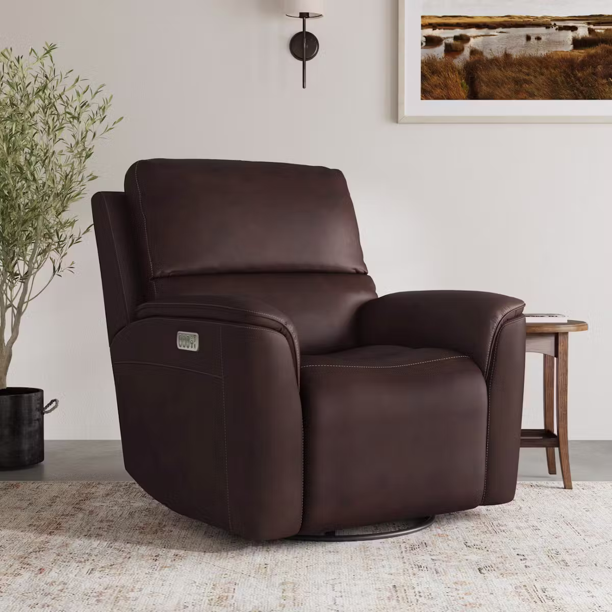 Flexsteel Furniture 1041-53P5-94671 Henry Burnt Umber Leather Power Swivel Gliding Recliner with Power Headrest, Lumbar, Heat and Massage Flexsteel Furniture 1041-53P5-94671 Henry Burnt Umber Leather Power Swivel Gliding Recliner with Power Headrest, Lumbar, Heat and Massage