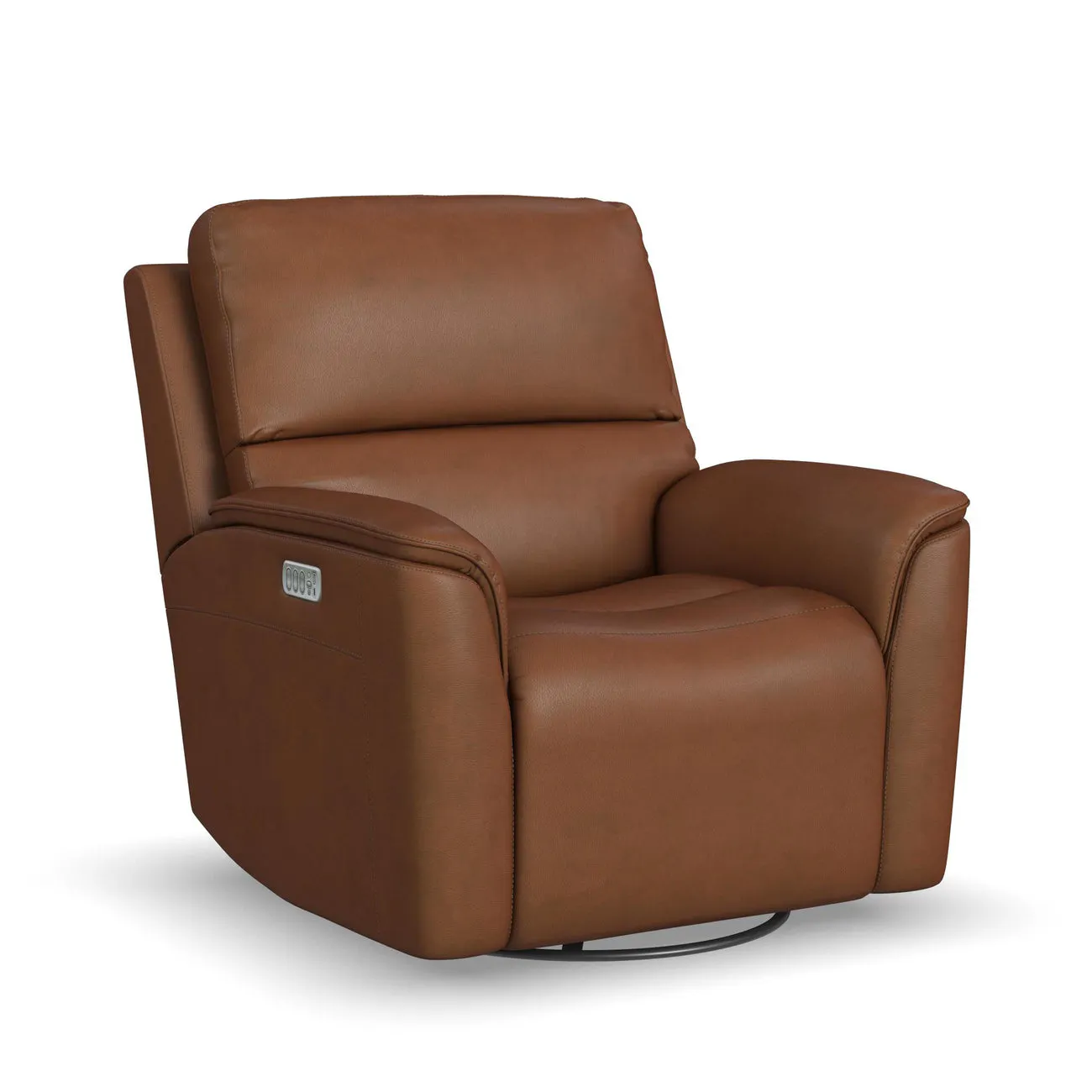 Flexsteel Furniture 1041-53P5-94672 Henry Caramel Leather Power Swivel Gliding Recliner with Power Headrest, Lumbar, Heat and Massage