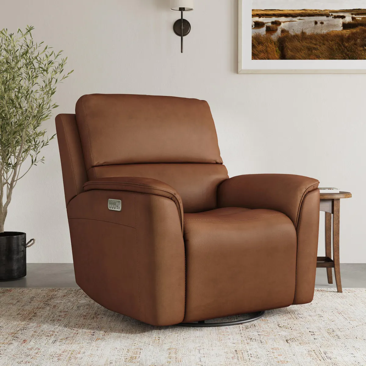 Flexsteel Furniture 1041-53P5-94672 Henry Caramel Leather Power Swivel Gliding Recliner with Power Headrest, Lumbar, Heat and Massage Flexsteel Furniture 1041-53P5-94672 Henry Caramel Leather Power Swivel Gliding Recliner with Power Headrest, Lumbar, Heat and Massage