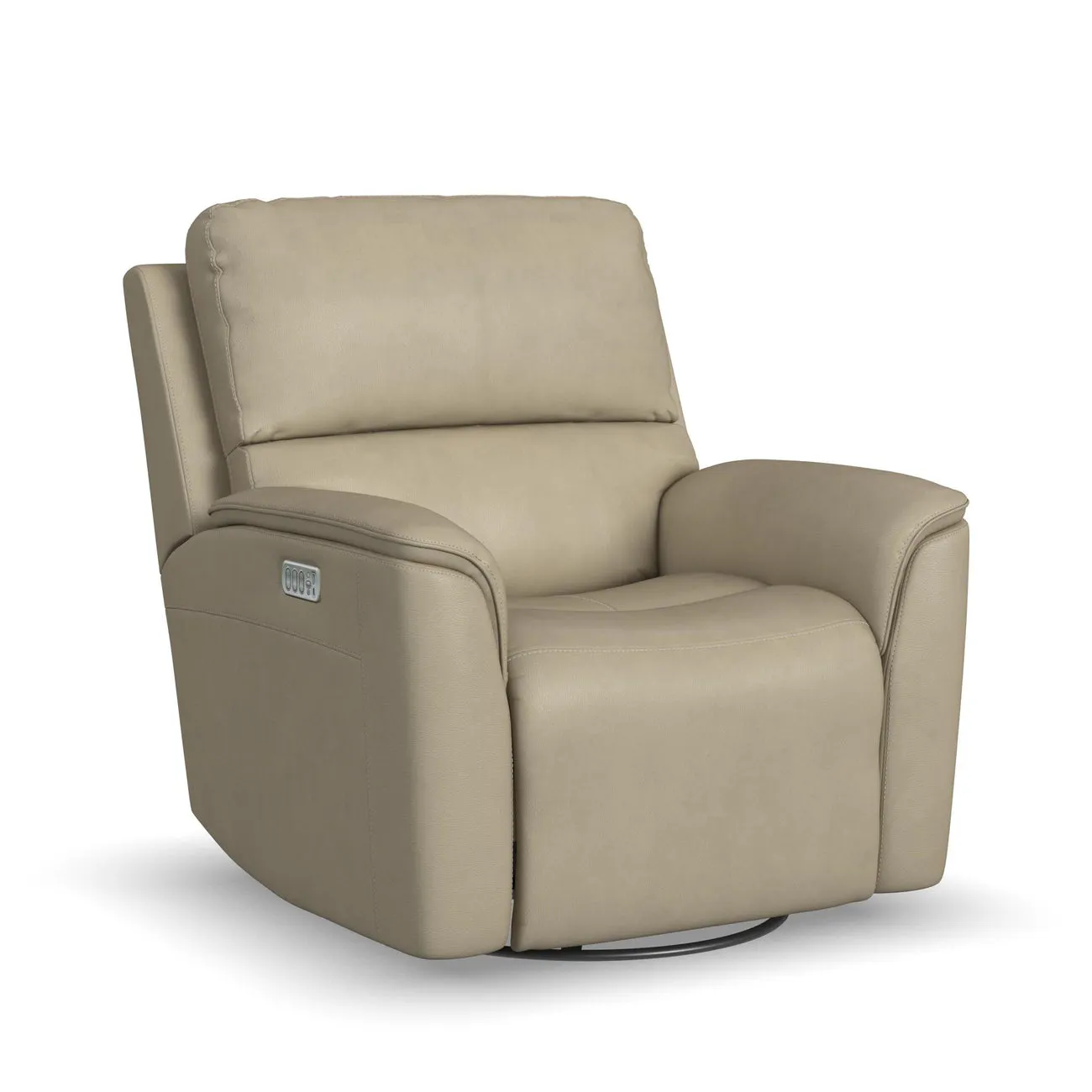 Flexsteel Furniture 1041-53P5-94680 Henry Beige Leather Power Swivel Gliding Recliner with Power Headrest, Lumbar, Heat and Massage