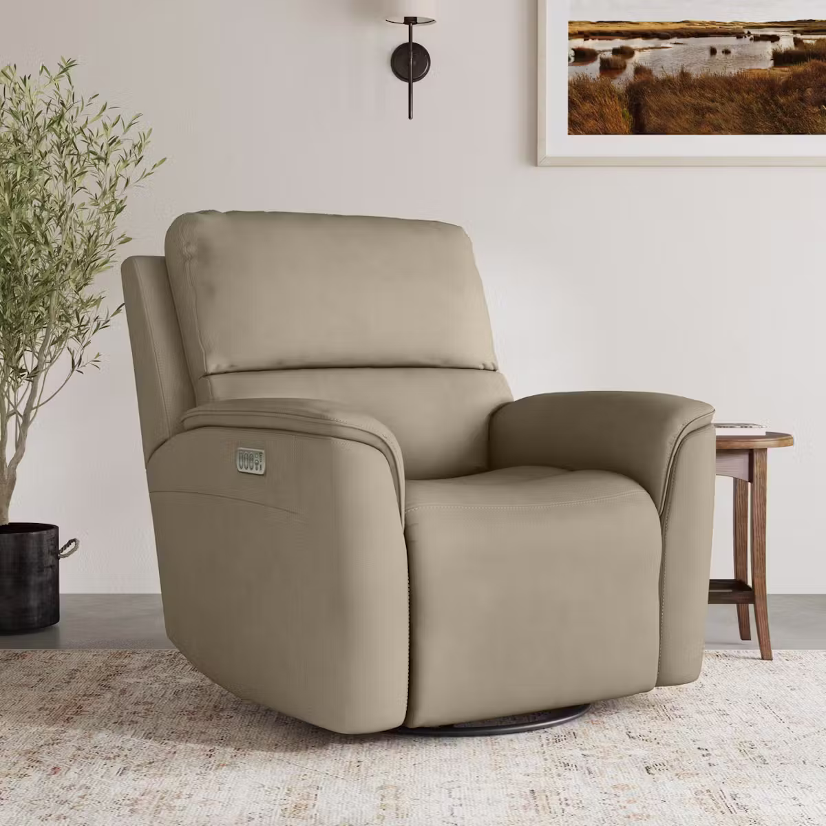 Flexsteel Furniture 1041-53P5-94680 Henry Beige Leather Power Swivel Gliding Recliner with Power Headrest, Lumbar, Heat and Massage Flexsteel Furniture 1041-53P5-94680 Henry Beige Leather Power Swivel Gliding Recliner with Power Headrest, Lumbar, Heat and Massage
