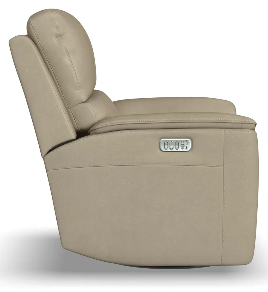 Flexsteel Furniture 1041-53P5-94680 Henry Beige Leather Power Swivel Gliding Recliner with Power Headrest, Lumbar, Heat and Massage Flexsteel Furniture 1041-53P5-94680 Henry Beige Leather Power Swivel Gliding Recliner with Power Headrest, Lumbar, Heat and Massage