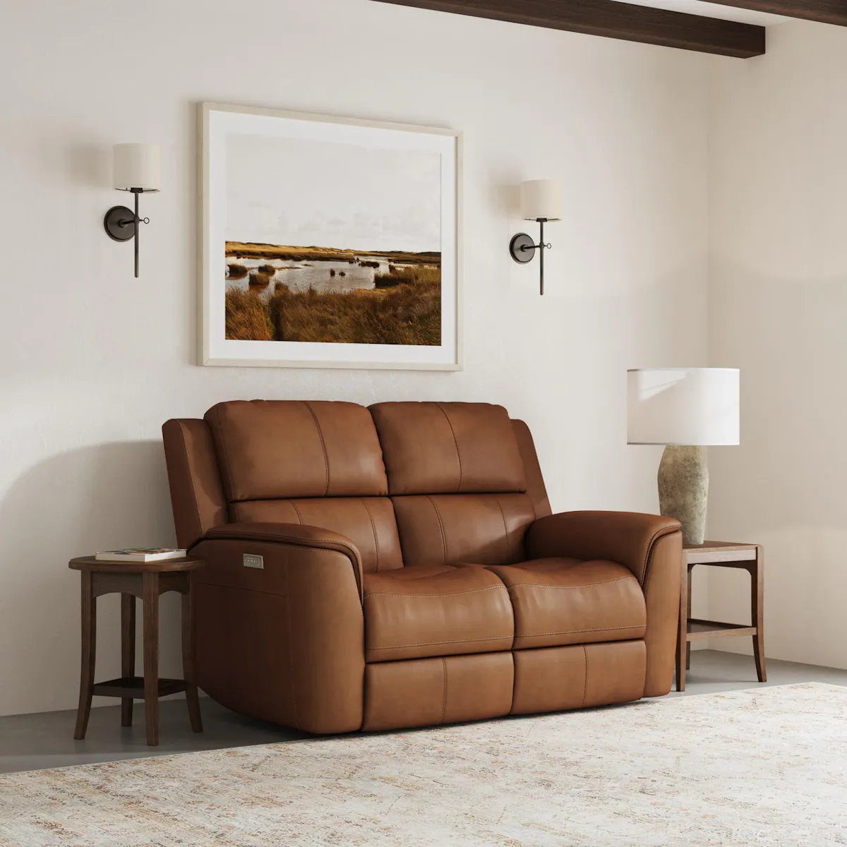 Flexsteel Furniture 1041-60PH-94672 Henry Caramel Leather Power Reclining Loveseat with Power Headrests and Lumbar Flexsteel Furniture 1041-60PH-94672 Henry Caramel Leather Power Reclining Loveseat with Power Headrests and Lumbar