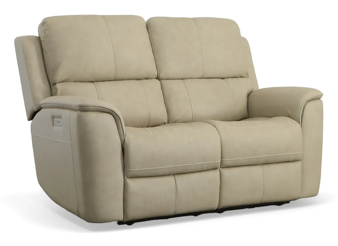 Flexsteel Furniture 1041-60PH-94680 Henry Beige Leather Power Reclining Loveseat with Power Headrests and Lumbar Flexsteel Furniture 1041-60PH-94680 Henry Beige Leather Power Reclining Loveseat with Power Headrests and Lumbar