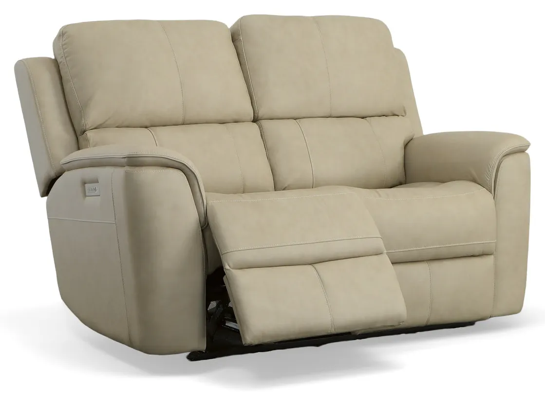Flexsteel Furniture 1041-60PH-94680 Henry Beige Leather Power Reclining Loveseat with Power Headrests and Lumbar Flexsteel Furniture 1041-60PH-94680 Henry Beige Leather Power Reclining Loveseat with Power Headrests and Lumbar