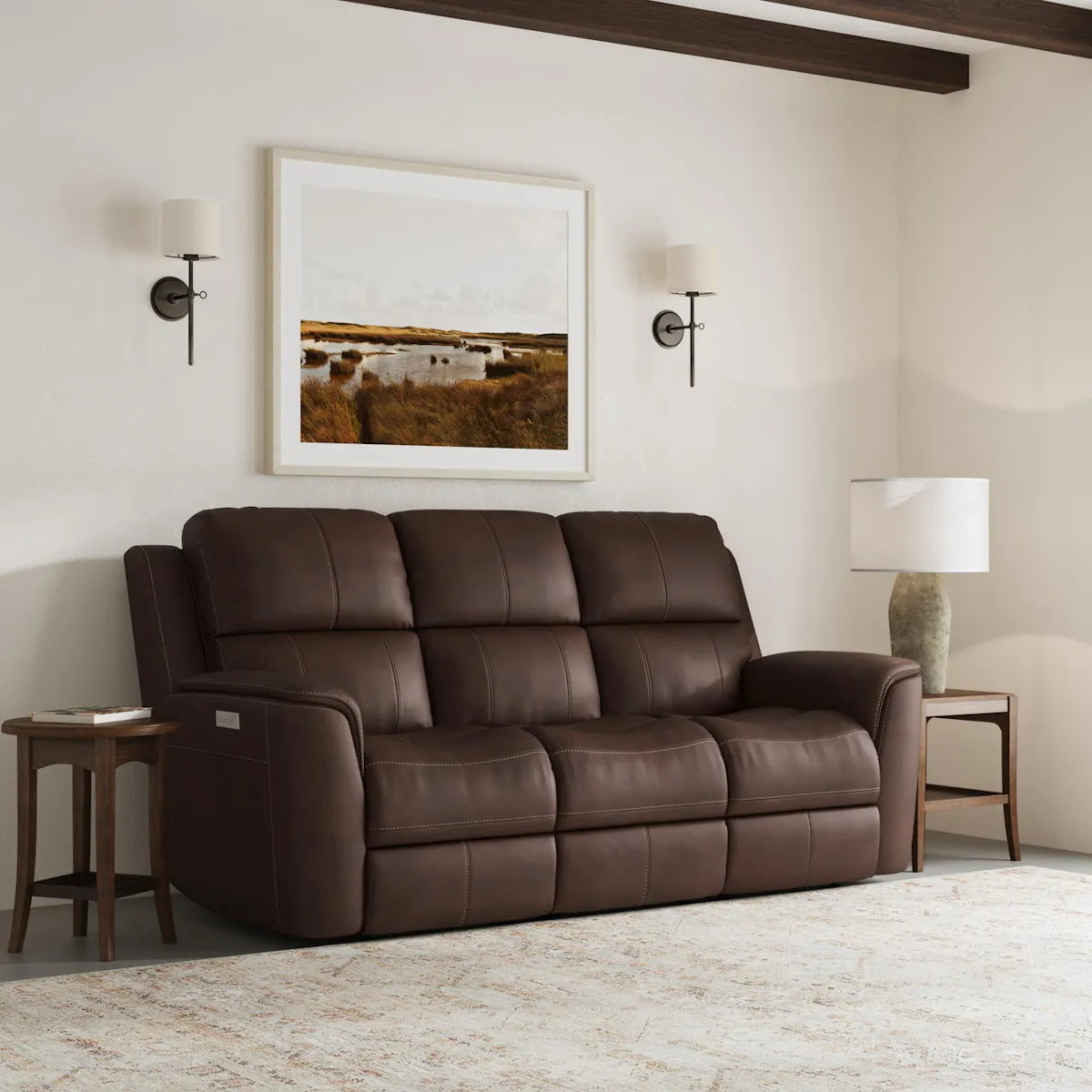 Flexsteel Furniture 1041-62PH-94671 Henry Burnt Umber Leather Power Reclining Sofa with Power Headrests and Lumbar Flexsteel Furniture 1041-62PH-94671 Henry Burnt Umber Leather Power Reclining Sofa with Power Headrests and Lumbar