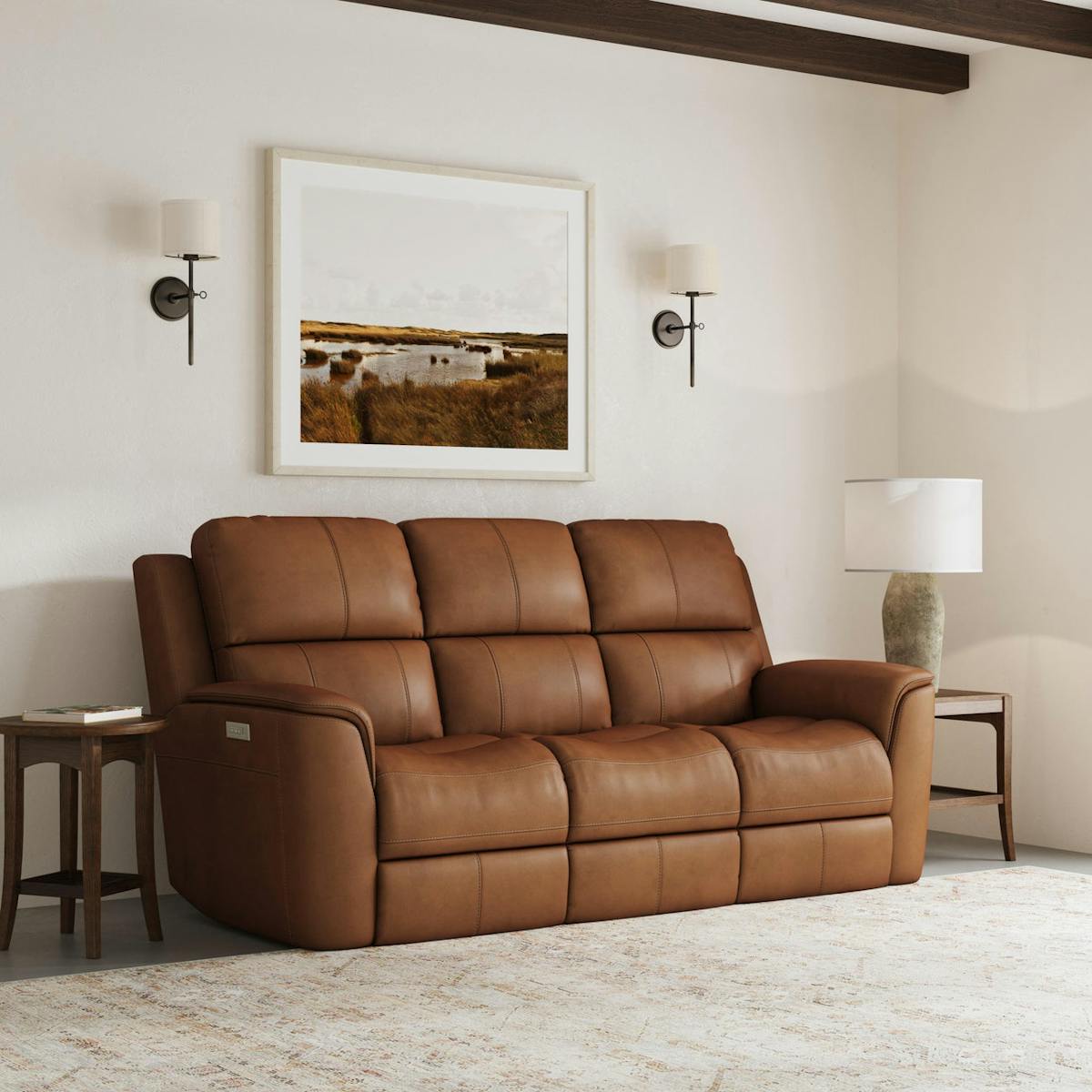 Flexsteel Furniture 1041-62PH-94672 Henry Caramel Leather Power Reclining Sofa with Power Headrests and Lumbar Flexsteel Furniture 1041-62PH-94672 Henry Caramel Leather Power Reclining Sofa with Power Headrests and Lumbar