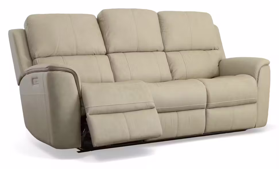 Flexsteel Furniture 1041-62PH-94680 Henry Beige Leather Power Reclining Sofa with Power Headrests and Lumbar Flexsteel Furniture 1041-62PH-94680 Henry Beige Leather Power Reclining Sofa with Power Headrests and Lumbar