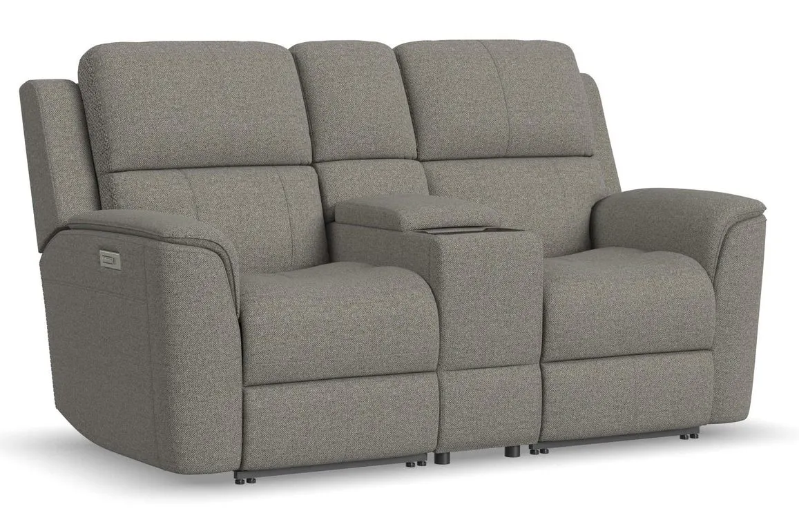 Flexsteel Furniture 1041-64PH-42501 Henry Fog Fabric Power Reclining Loveseat with Console and Power Headrests and Lumbar