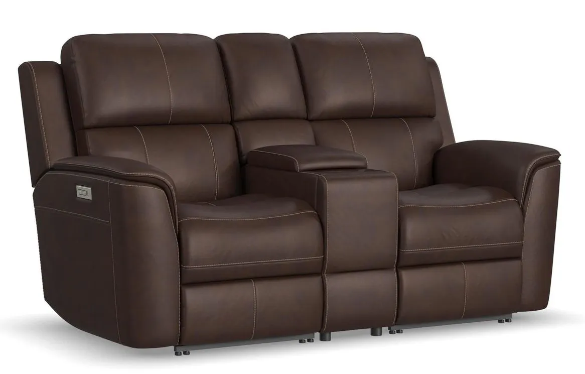 Flexsteel Furniture 1041-64PH-94671 Henry Burnt Umber Leather Power Reclining Loveseat with Console and Power Headrests and Lumbar