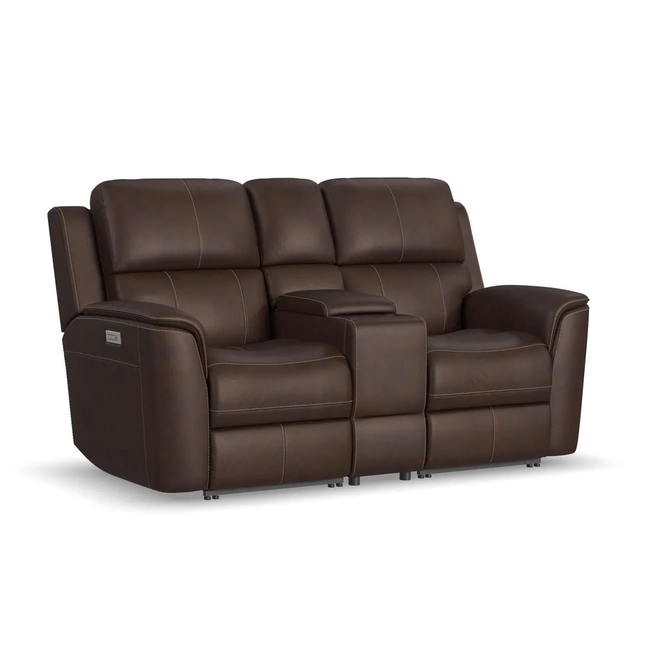 Flexsteel Furniture 1041-64PH-94671 Henry Burnt Umber Leather Power Reclining Loveseat with Console and Power Headrests and Lumbar